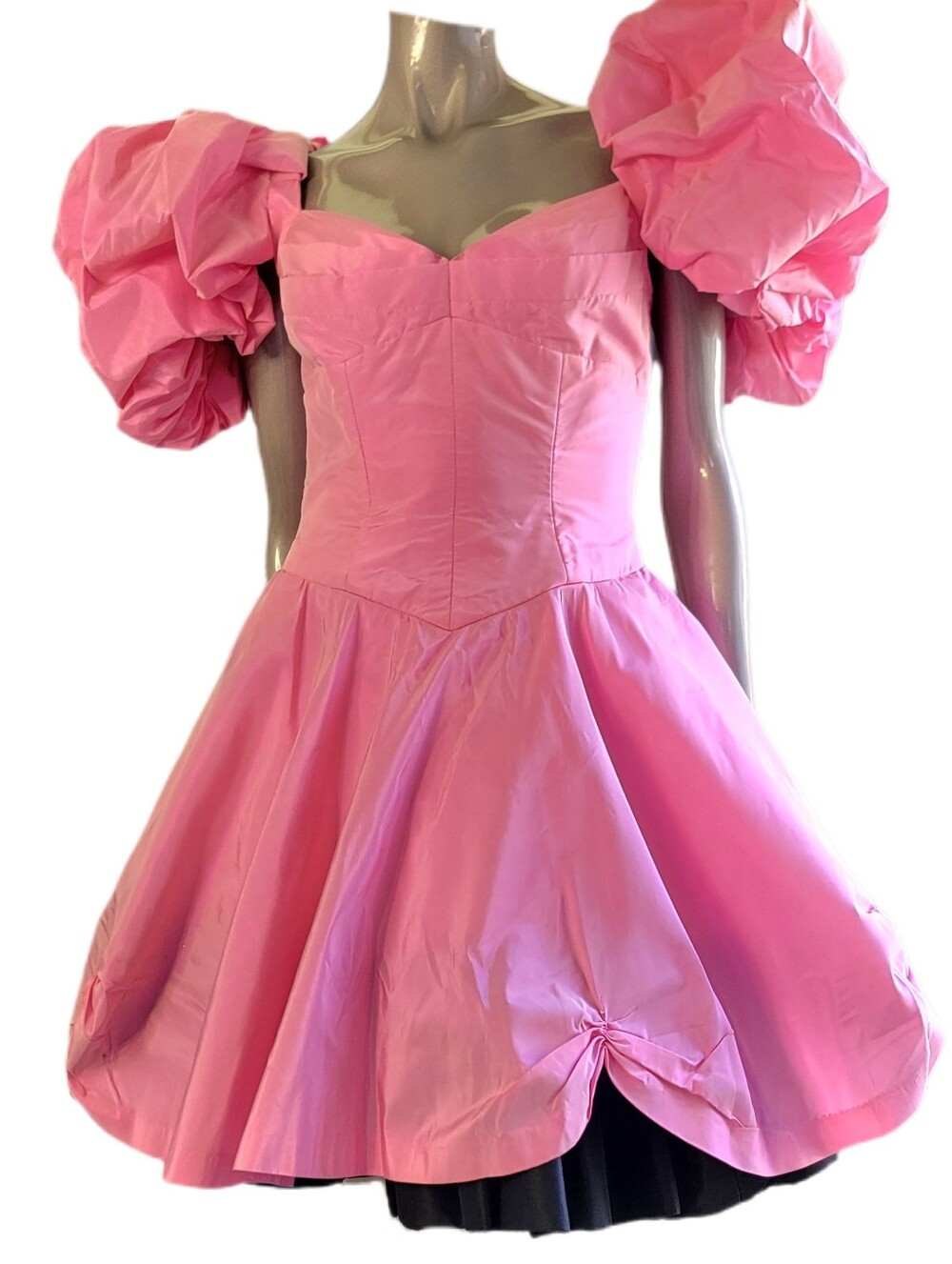 $2,400 VICKY TIEL COUTURE PINK SILK Puff-Sleeve Midi Dress US M